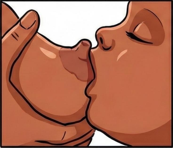 Compress breast into sandwich shape