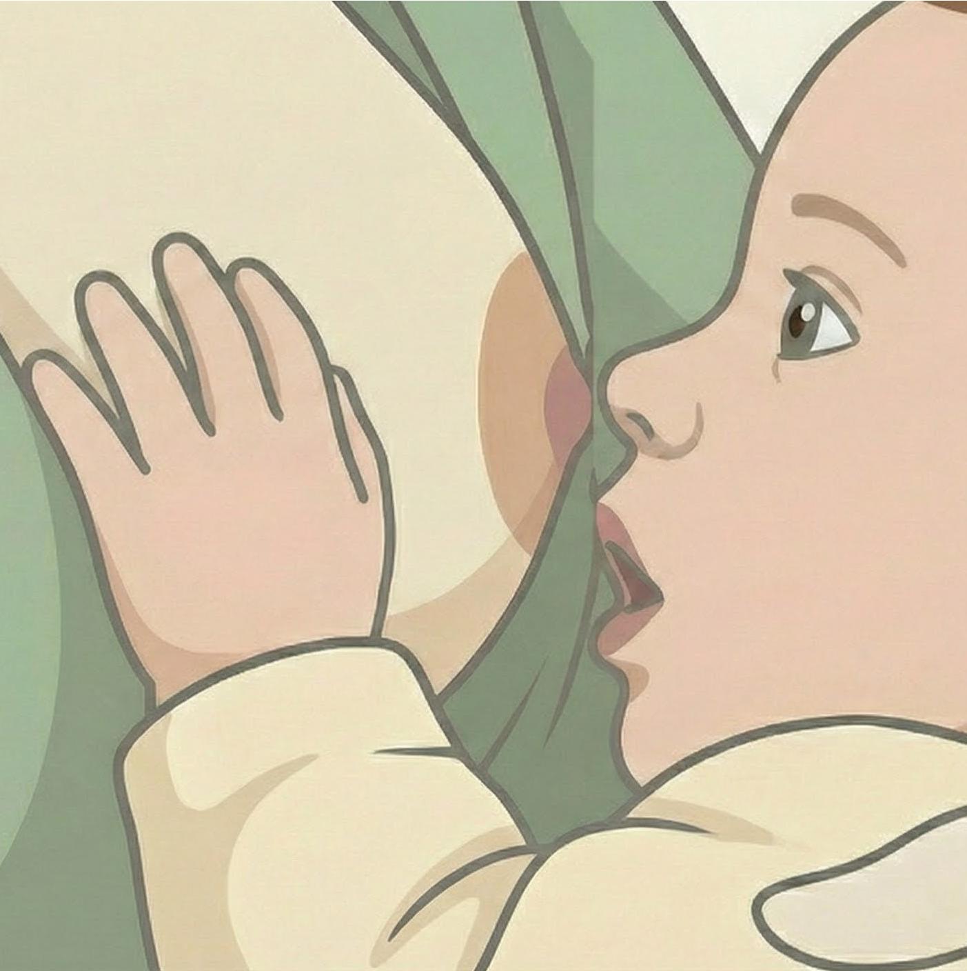 Illustration of baby positioned with nose opposite nipple.
