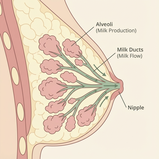 Illustration of breast milk production biology